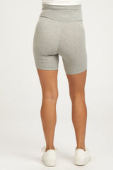 Heather Grey Ribbed Maternity Bike Shorts