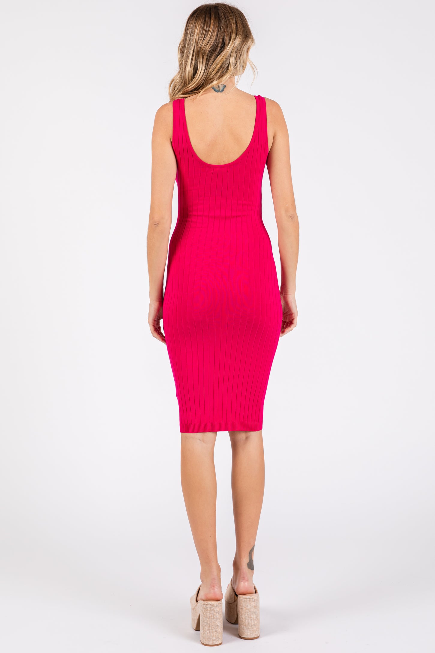 Fuchsia Rib Knit Sleeveless Dress