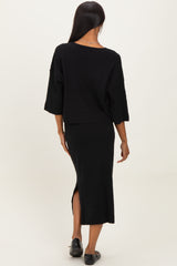 Black V-Neck Knit Skirt Set
