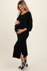 Black V-Neck Knit Maternity Skirt Set