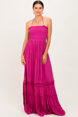Purple Smocked Open Back Maternity Maxi Dress