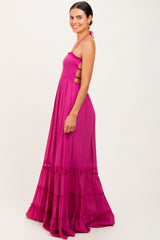 Purple Smocked Open Back Maxi Dress