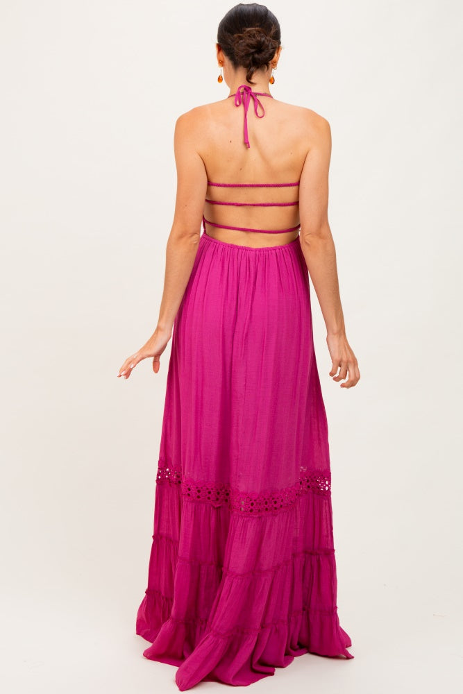 Purple Smocked Open Back Maxi Dress