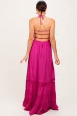 Purple Smocked Open Back Maxi Dress