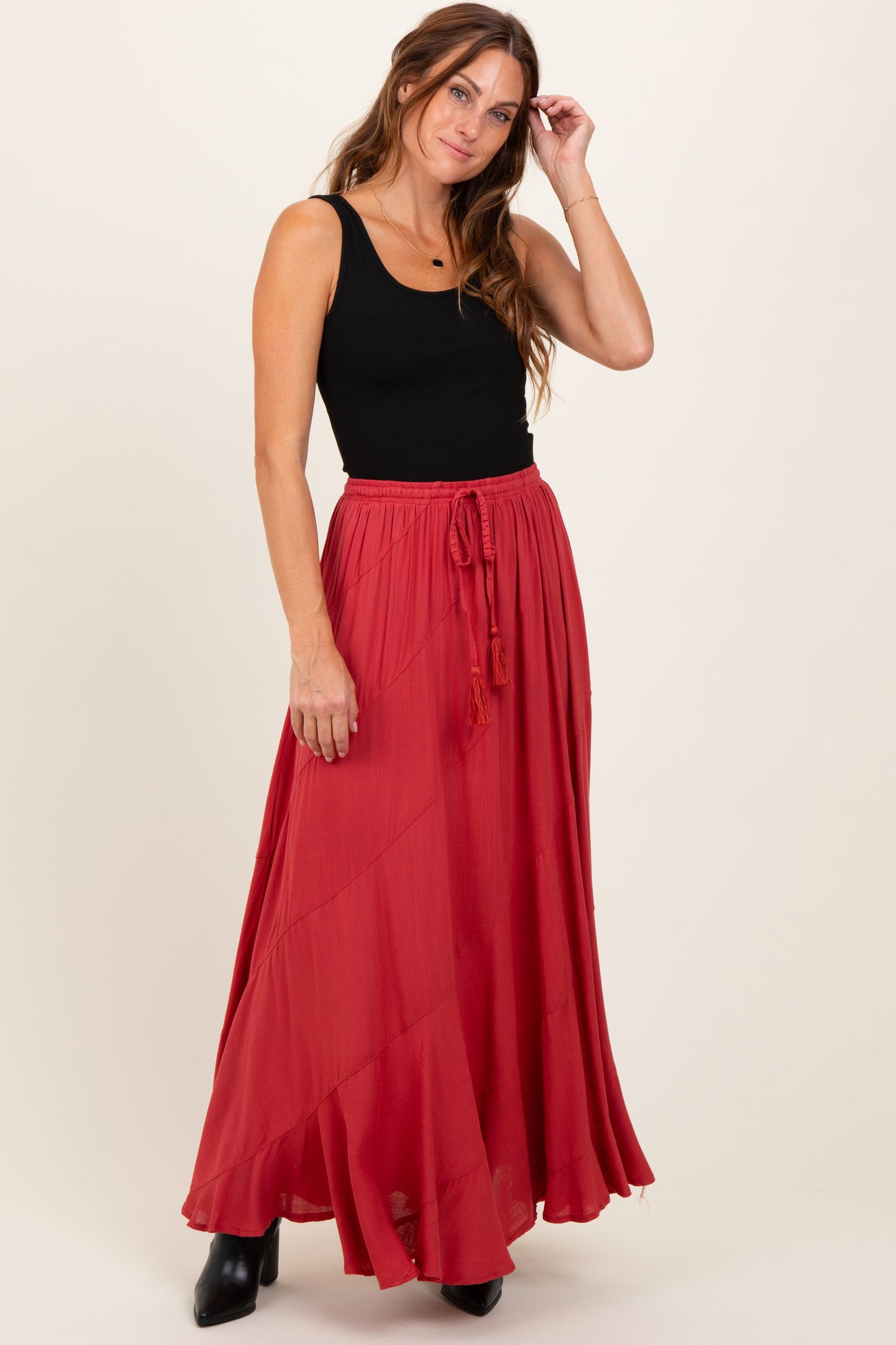 Red Tassel String Maxi Skirt