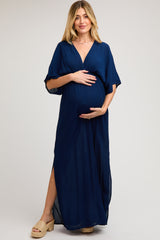 Navy Lightweight Deep V-Neck Maternity Maxi Dress