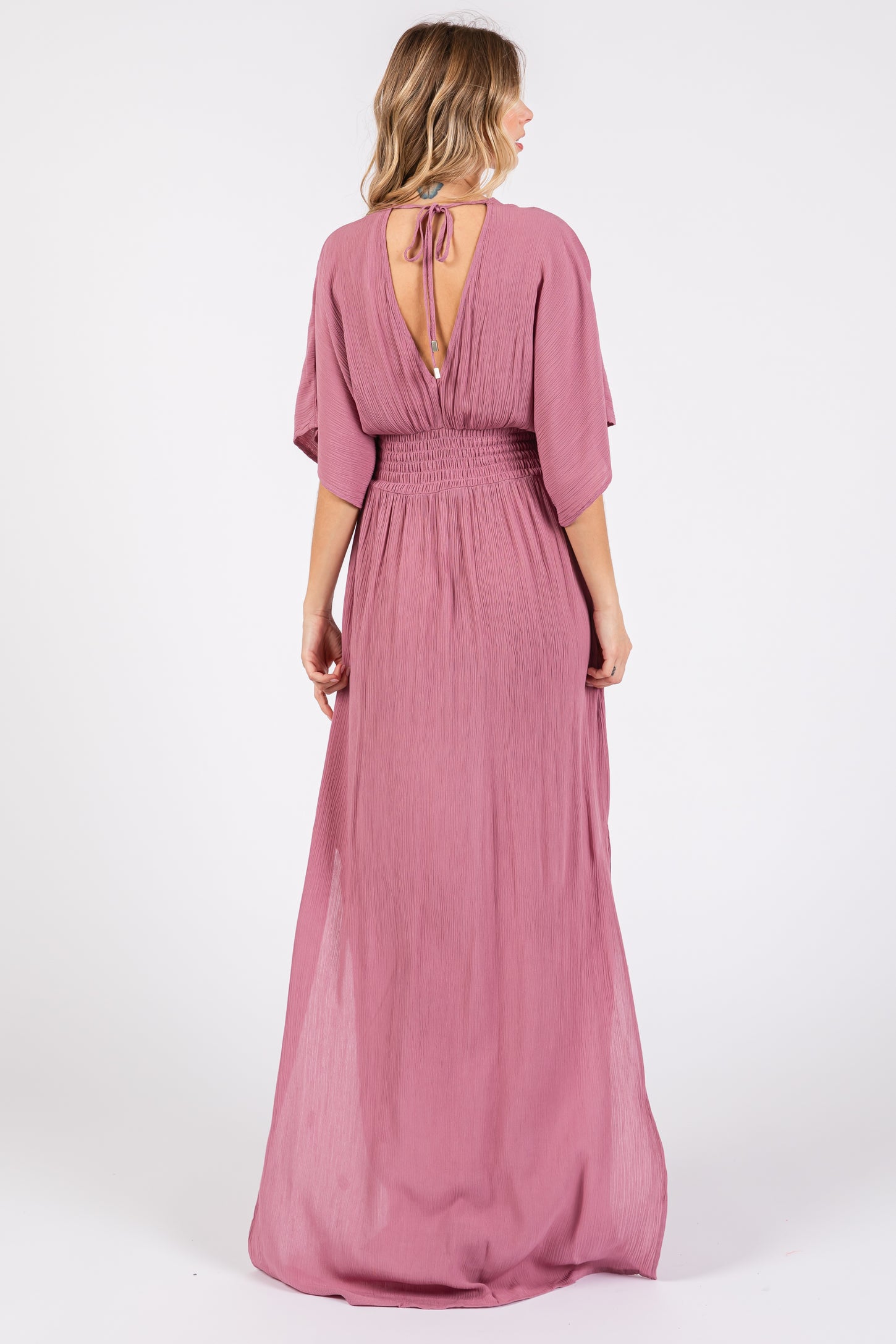 Mauve Lightweight Deep V-Neck Maxi Dress