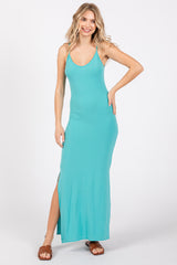 Jade Ribbed Side Slit Maternity Maxi Dress