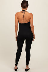 Black Halter Maternity Fitted Jumpsuit