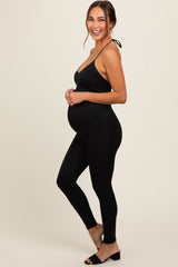 Black Halter Maternity Fitted Jumpsuit