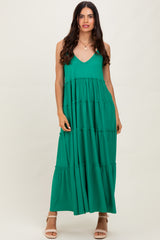 Emerald Green Tiered Sleeveless Maternity Maxi Dress
