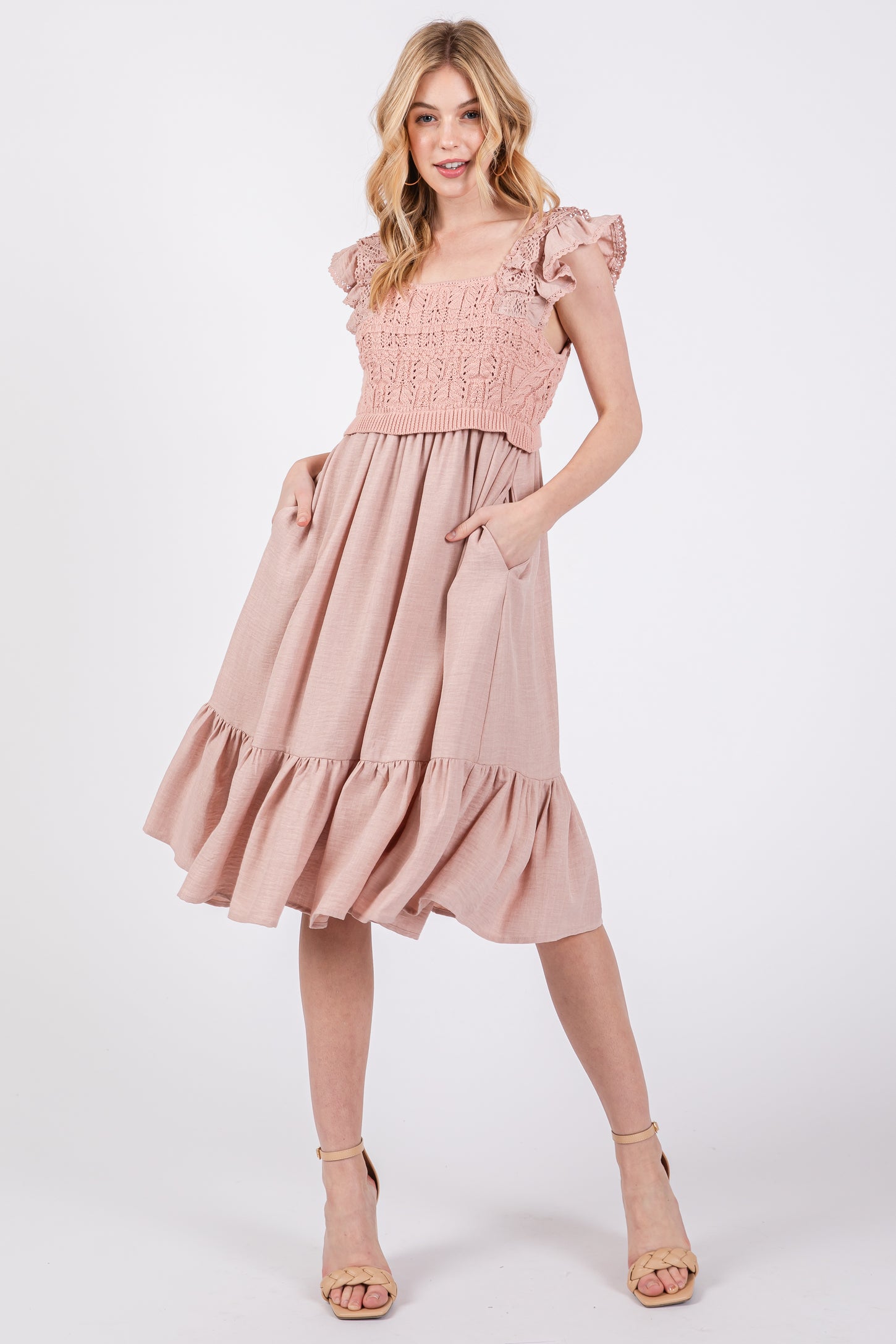 Mauve Crochet Knit Knee Length Dress Mauve Crochet Knit Knee Length Dress