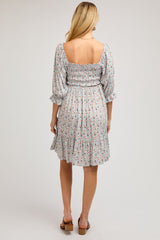 Blue Floral Smocked Maternity Dress