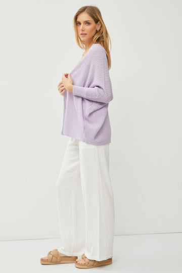 Lavender Knit Dolman Sleeve Cardigan