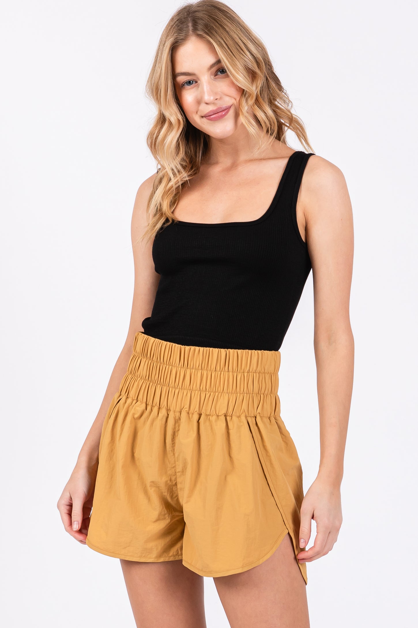 Yellow Curved Hem Active Maternity Shorts