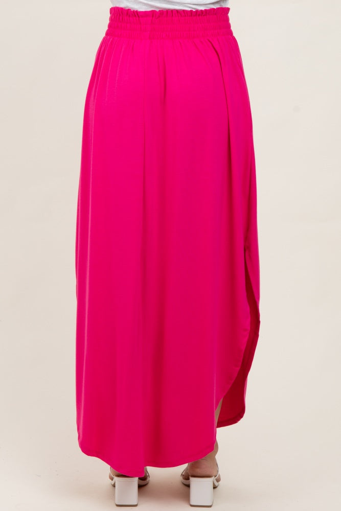 Fuchsia Smocked Rounded Hem Maxi Skirt