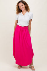 Fuchsia Smocked Rounded Hem Maxi Skirt