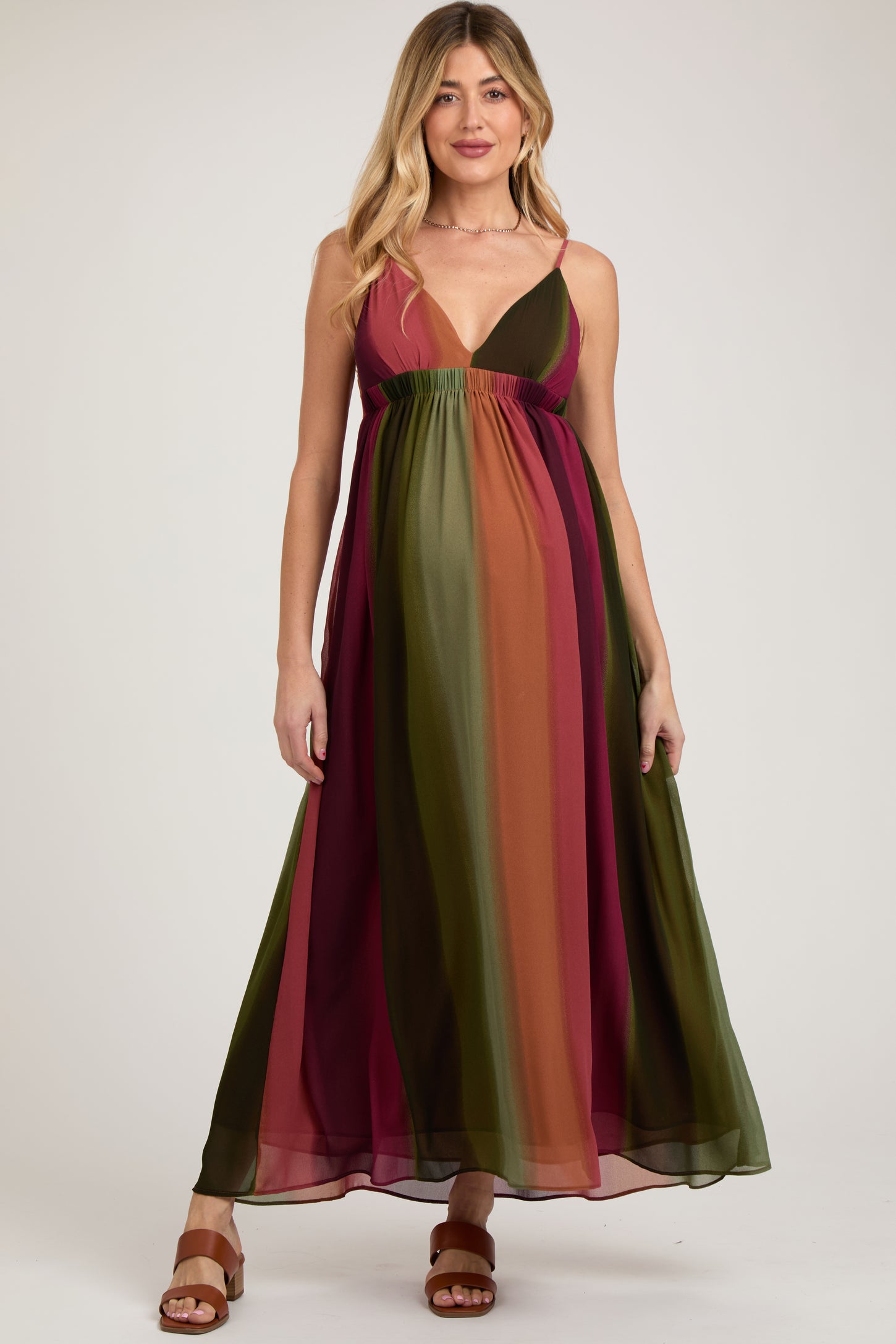 Multi-Color Ombre Chiffon V-Neck Maternity Maxi Dress PinkBlush Multi-Color Ombre Chiffon V-Neck Maternity Maxi Dress PinkBlush