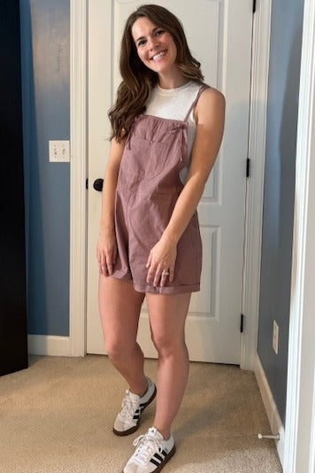 Mauve Front Pocket Short Overalls