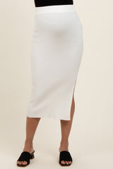 Ivory Rib Knit Maternity Midi Skirt