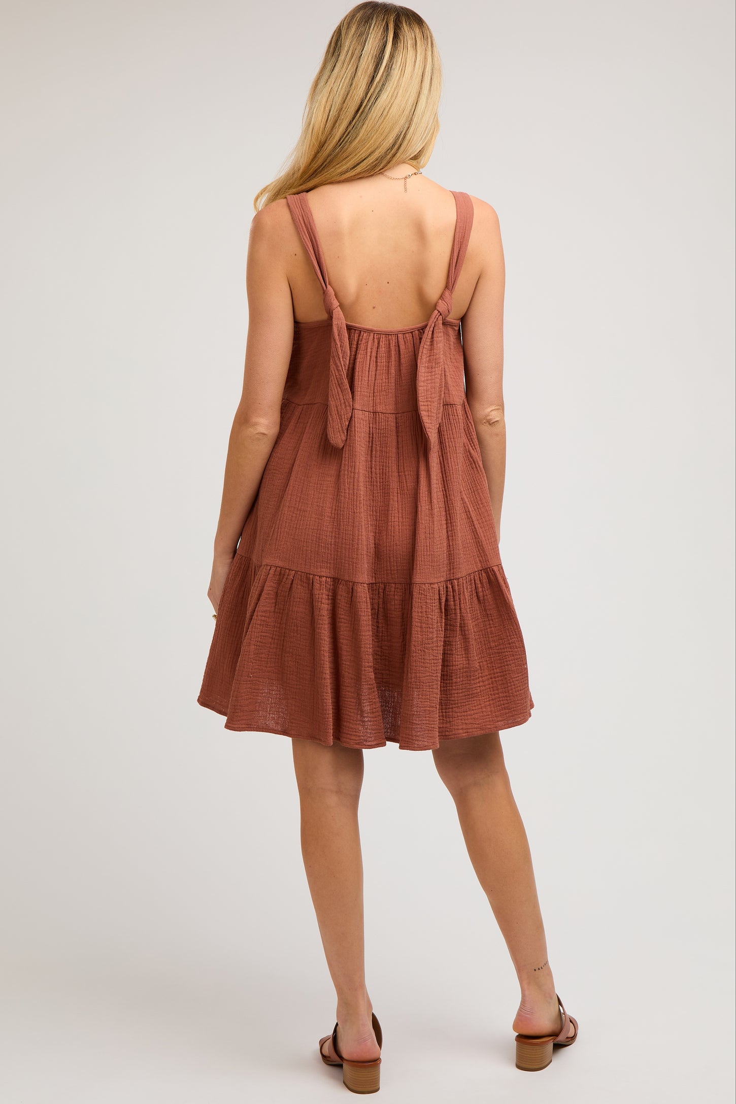 Mocha Sleeveless Tiered Ruffle Hem Maternity Dress