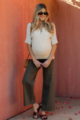 Beige Knit Button Collared Maternity Top