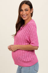 Pink Knit Button Collared Maternity Top