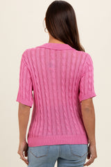 Pink Knit Button Collared Maternity Top