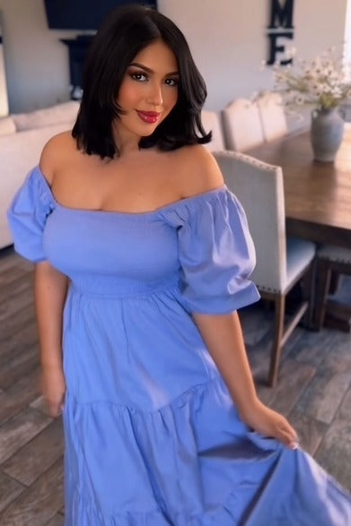 Lavender Smocked Square Neck Puff Sleeve Tiered Maxi Dress