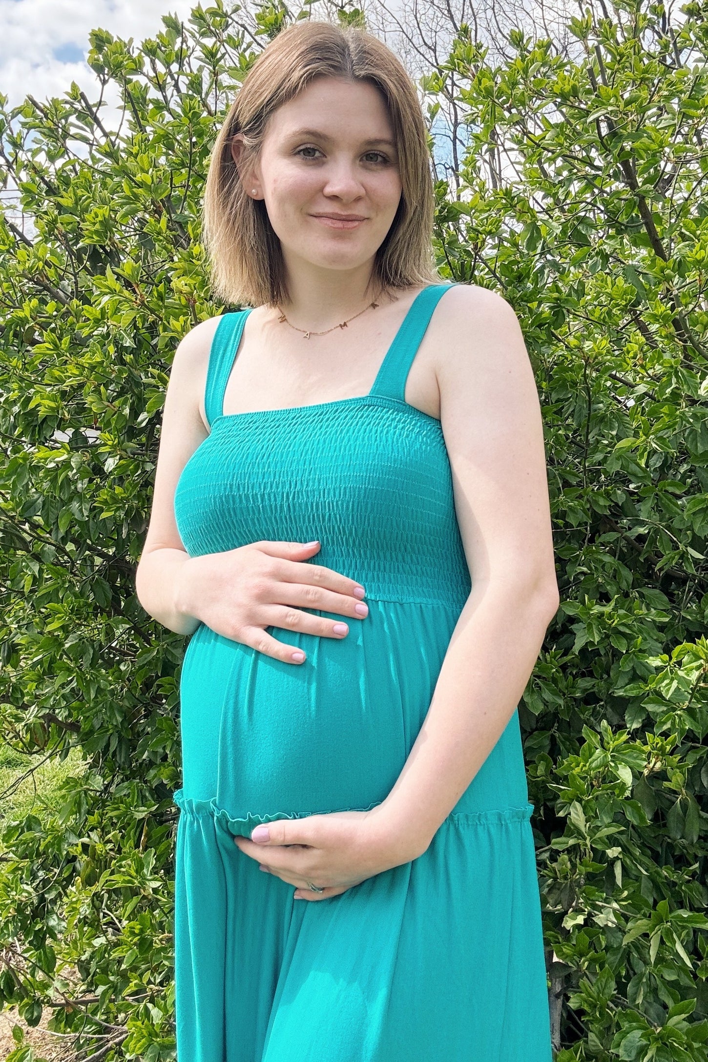 Turquoise Sleeveless Tiered Maternity Maxi Dress