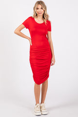 Red Ruched Fitted Maternity Dress