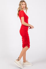 Red Ruched Fitted Dress