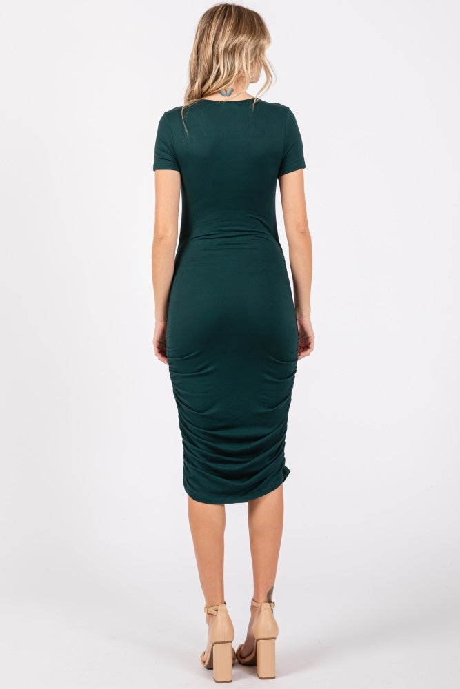 Forest Green Ruched Fitted Dress
