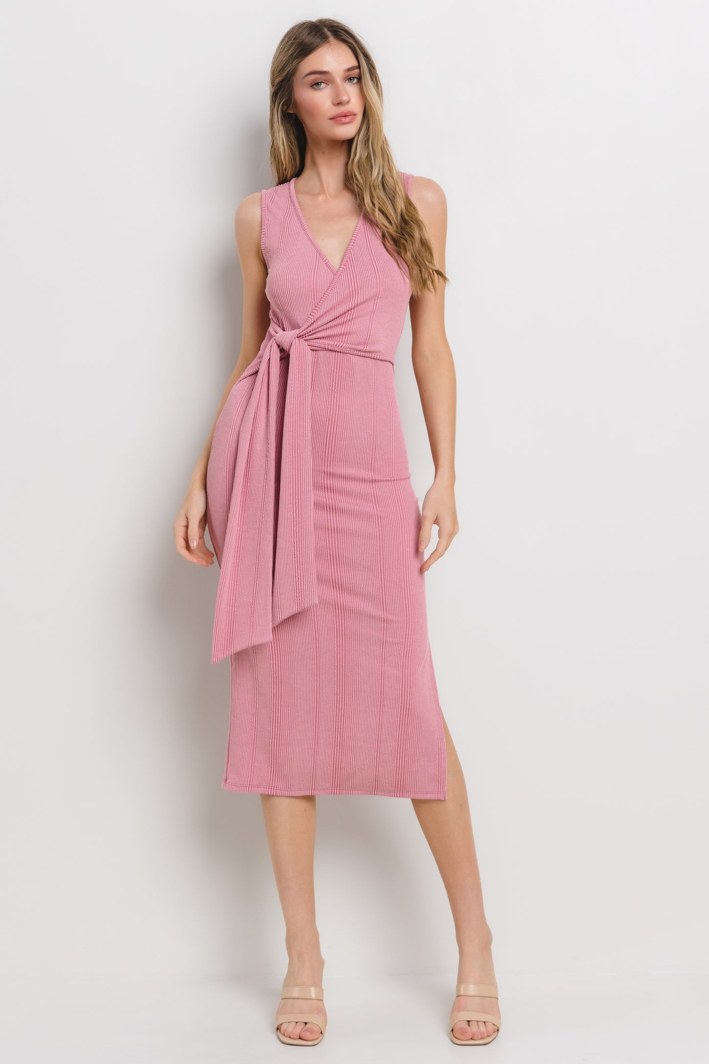 Mauve Ribbed Wrap Maternity Midi Dress