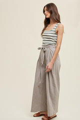 Olive Striped Ribbed Sleeveless Top