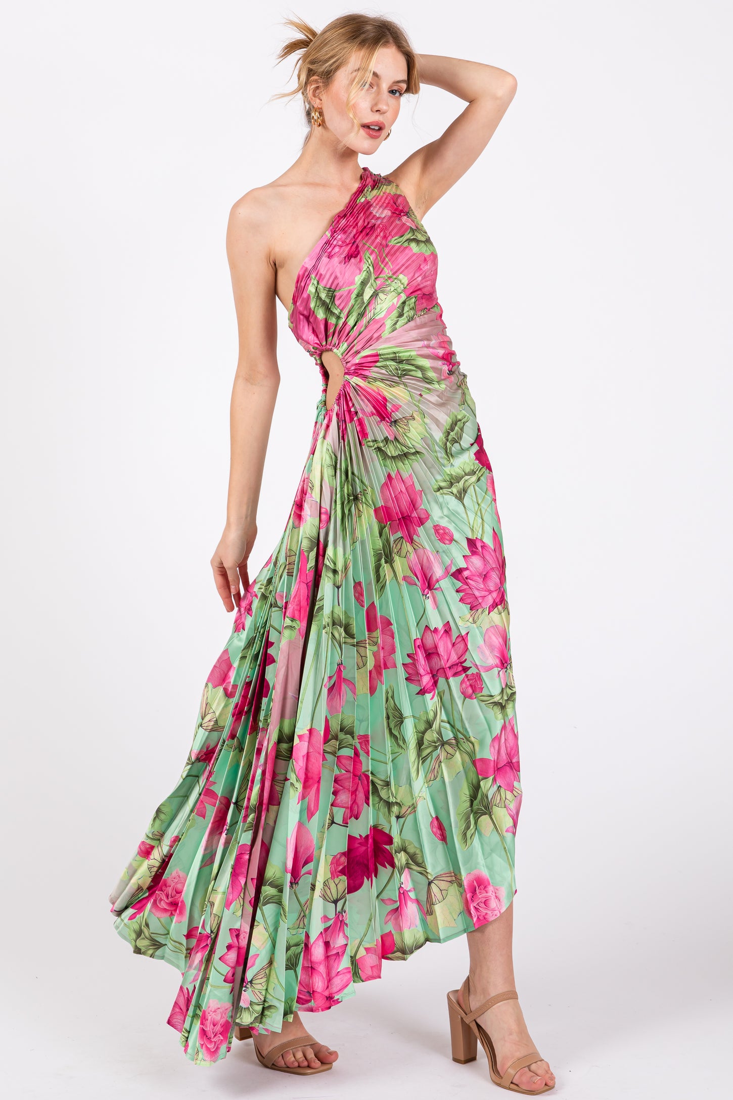 pleated one shoulder cut out dress Aria Cove Aria Cove pleated one shoulder cut out maxi dress in soft LILAC - LILAC