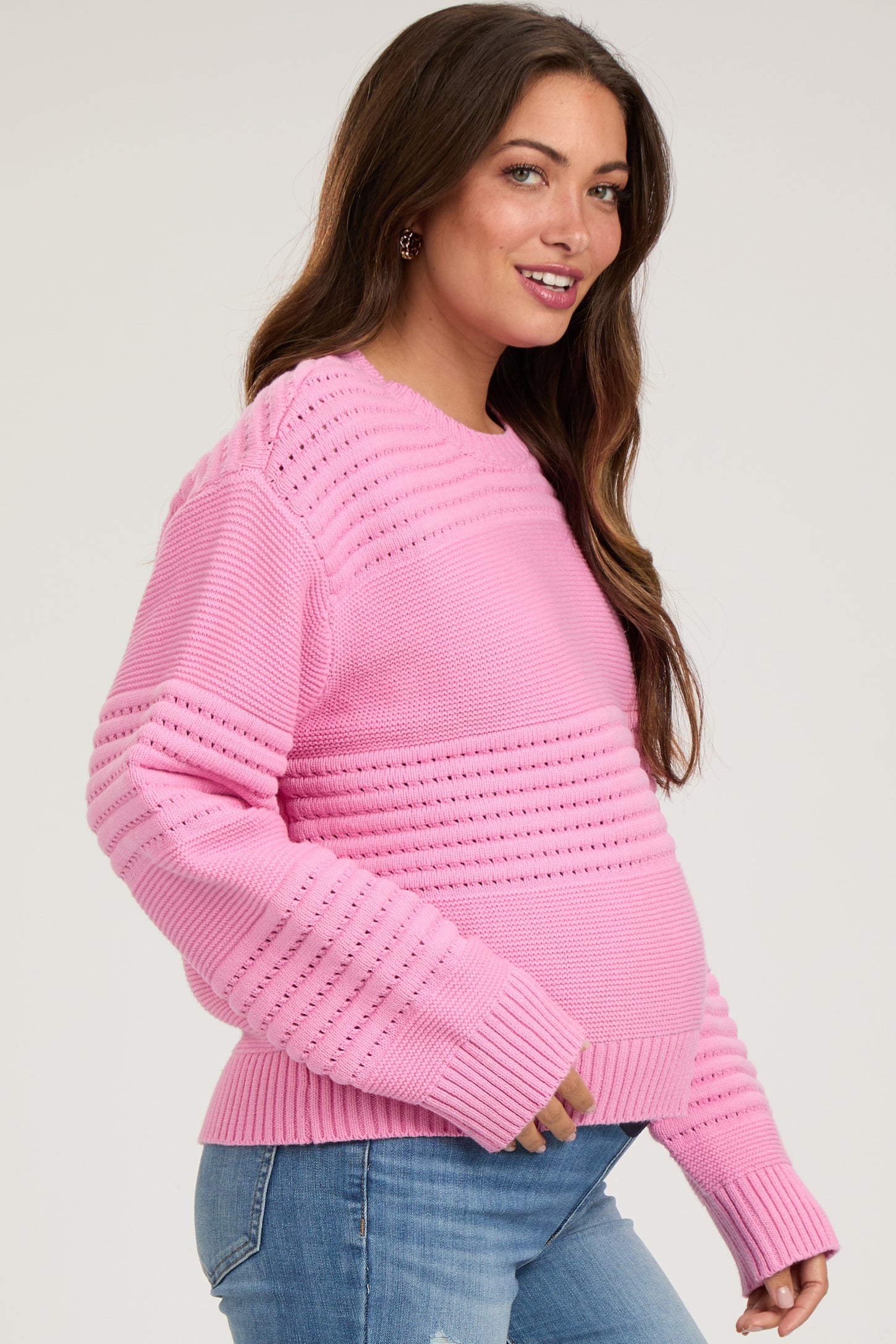 Pink Open Knit Maternity Sweater