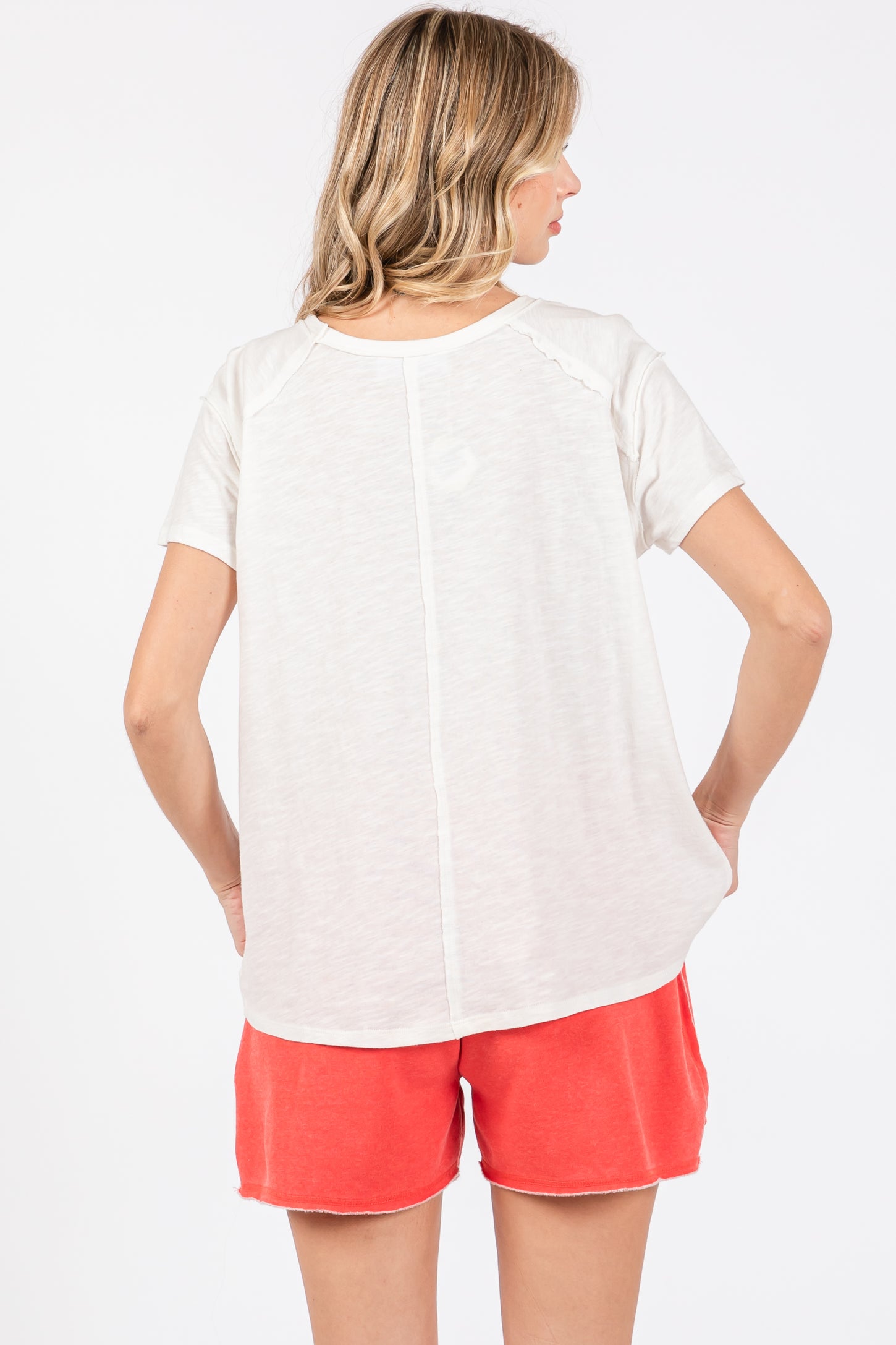 Ivory Raw Hem Short Sleeve Top