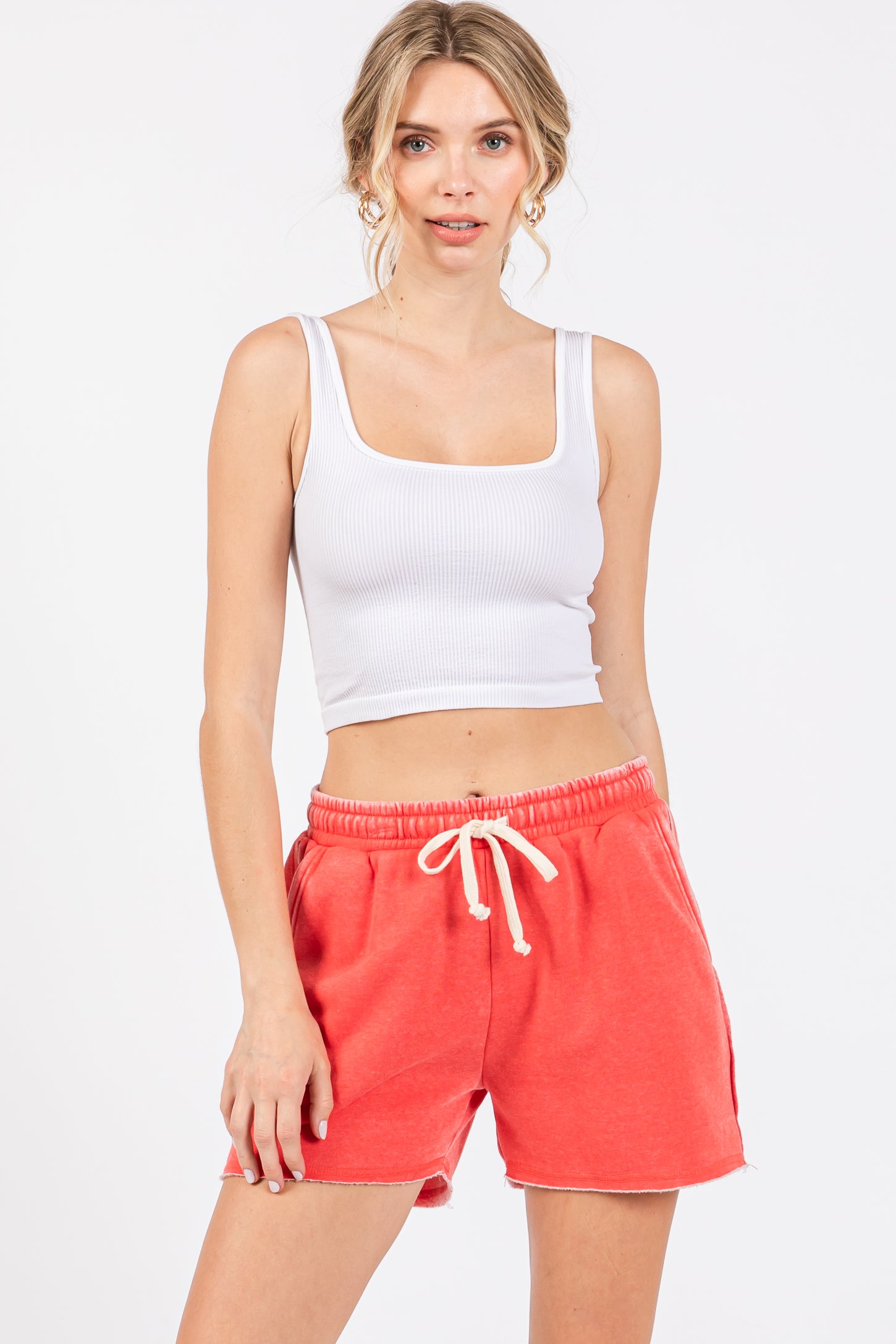 Red Vintage Wash Maternity Drawstring Shorts