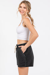 Black Vintage Wash Maternity Drawstring Shorts