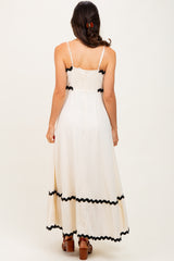 Beige Colorblock Trim Midi Dress