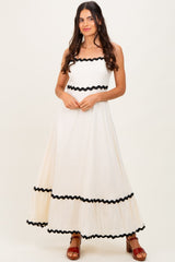 Beige Colorblock Trim Midi Dress