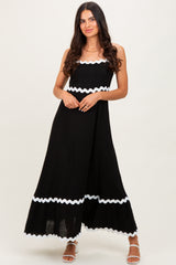Black Colorblock Trim Midi Dress