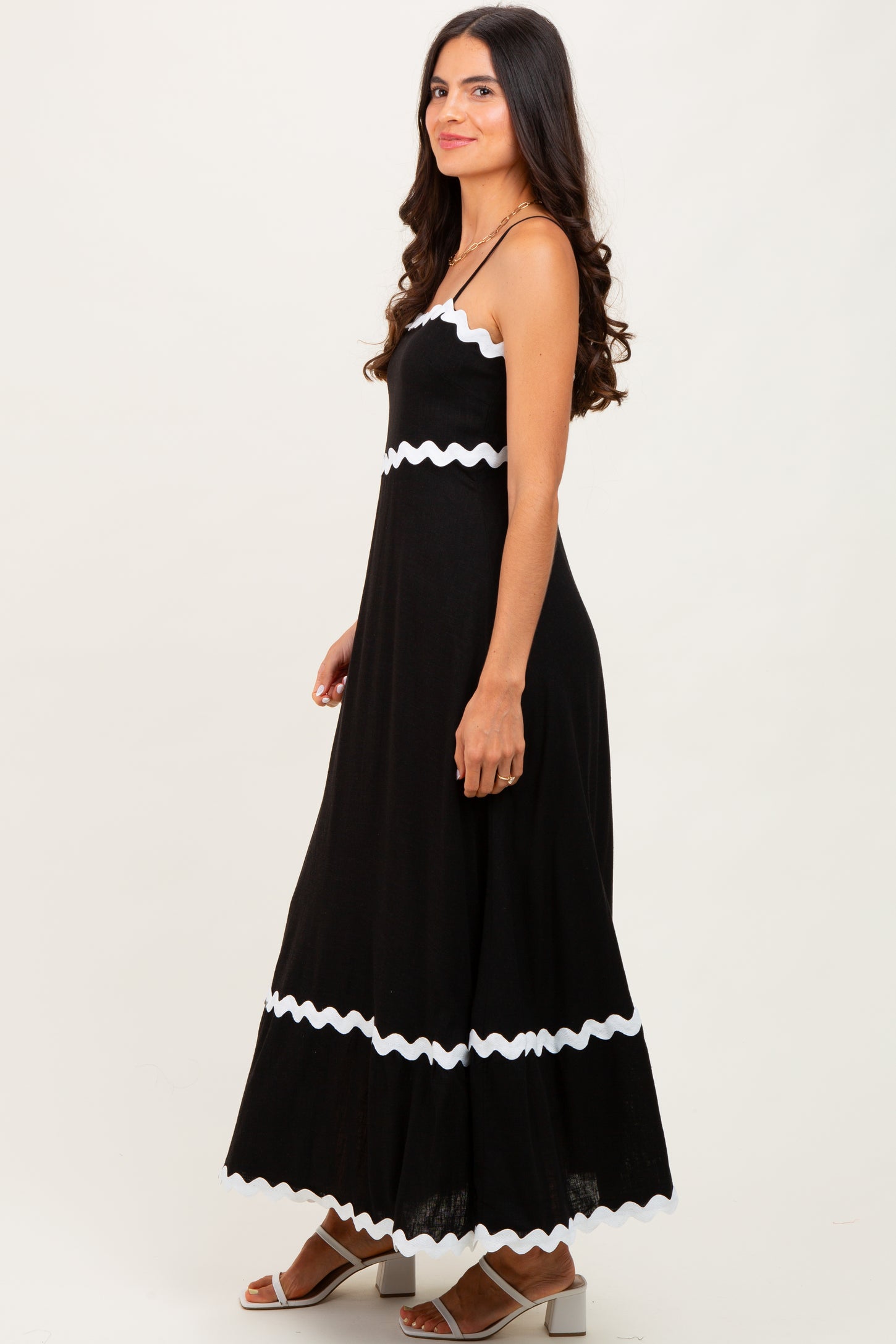 Black Colorblock Trim Midi Dress
