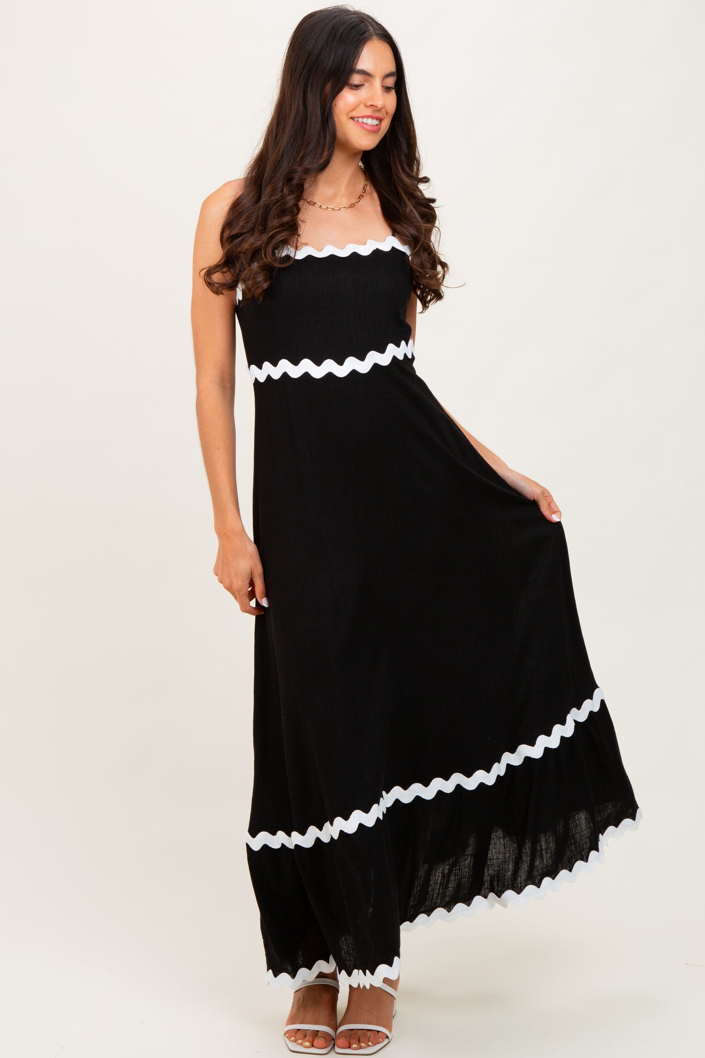 Black Colorblock Trim Midi Dress