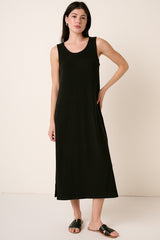 Black Ribbed Sleeveless Midi Dress