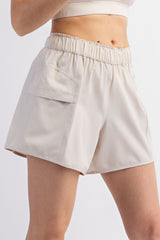 Beige Elastic Waist Side Pocket Active Shorts