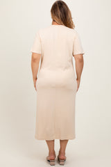 Cream Short Sleeve Side Slit Maternity Plus T-Shirt Midi Dress