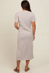 Cream Striped Short Sleeve Maternity T-Shirt Midi Dress