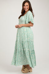 Green Floral Smocked Tiered Maternity Maxi Dress